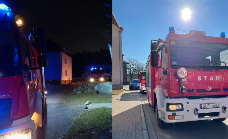 Pożar na ul. Gdańskiej w Lęborku oraz wyczuwalny gaz na klatce schodowej
